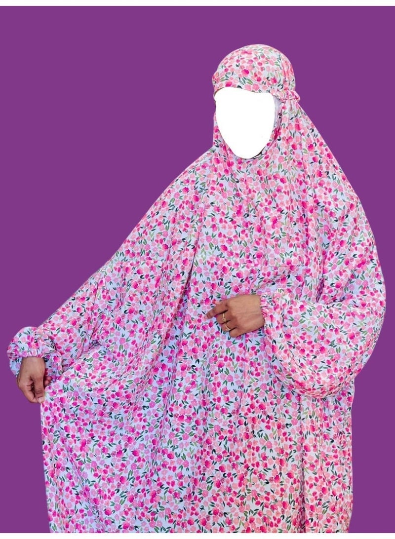 Women's Islamic Prayer Dress, Free Size Jilbab Abaya Set, Modest Prayer Outfit for Muslim Women, Umrah & Ramadan Essentials, Sleeve and Head Elastic, Printed Cloth - Image 3