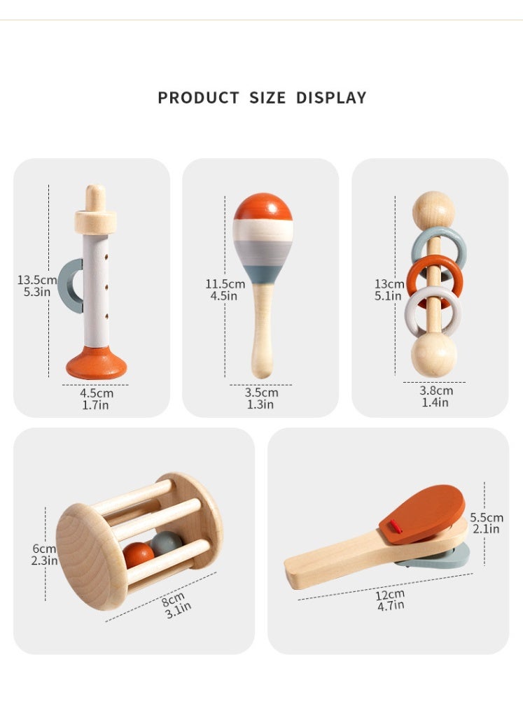 فتيرلي مجموعة 5 قطعة خشبية للطفل الراتل ، لعبة الموسيقى الرضع ، لعبة التنمية الحسية للتعليم المبكر للأطفال الصغار - Image 3