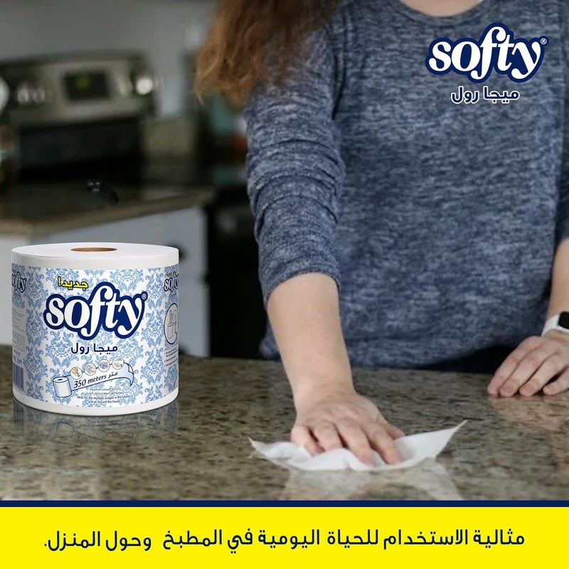 softy Kitchen Paper Towel, Mega Roll Tissue, 6 Roll x 300 Meters, High Absorbency for Multi Purpose - Image 3
