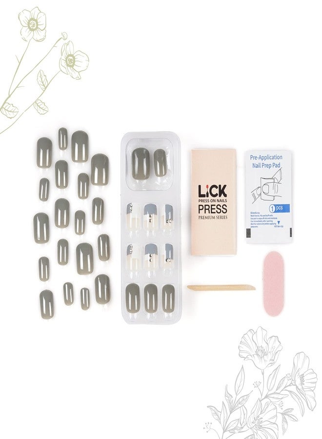 ليك أظافر لاصقة - 30 قطعة من أظافر الأكريليك/الصناعية/المزيفة القابلة لإعادة الاستخدام مع مجموعة أدوات التطبيق، شفافة ورمادية مرصعة (عبوة من 30 قطعة) - Image 3