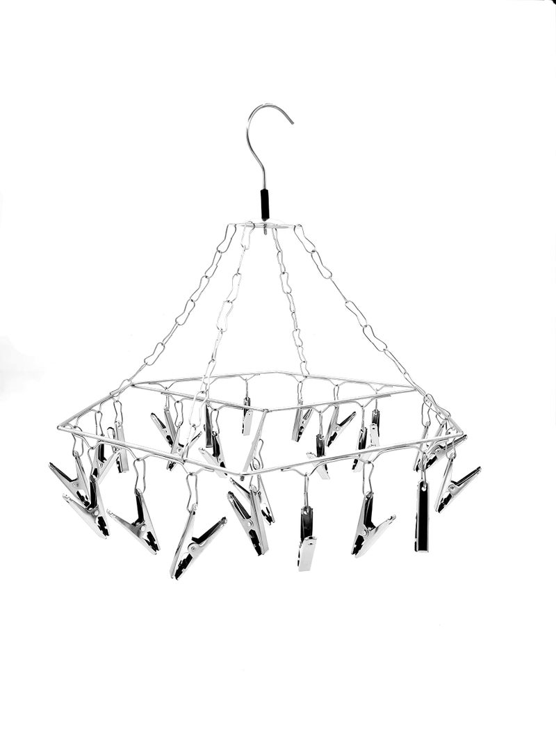 AMENSHREE - 27 Clips Stainless Steel Hexagon Cloth Dryer/Clothes Drying Stand/Hanger with Clips (Clothes Peg) (27 Clips (Hexagon) - Image 1