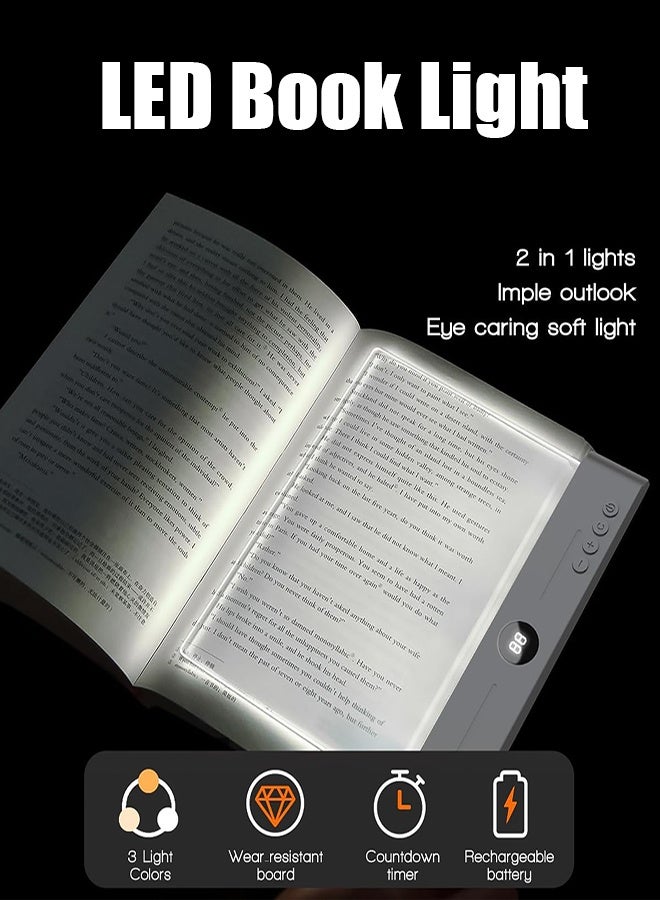 Bonanzarh LED Book Light and Night Light 2 in 1, 3 Color Temperatures & Stepless Dimming, USB Rechargeable Reading Light Rechargeable LED Clear Full-Page Reading Light with Timer for Night Reading - Image 4