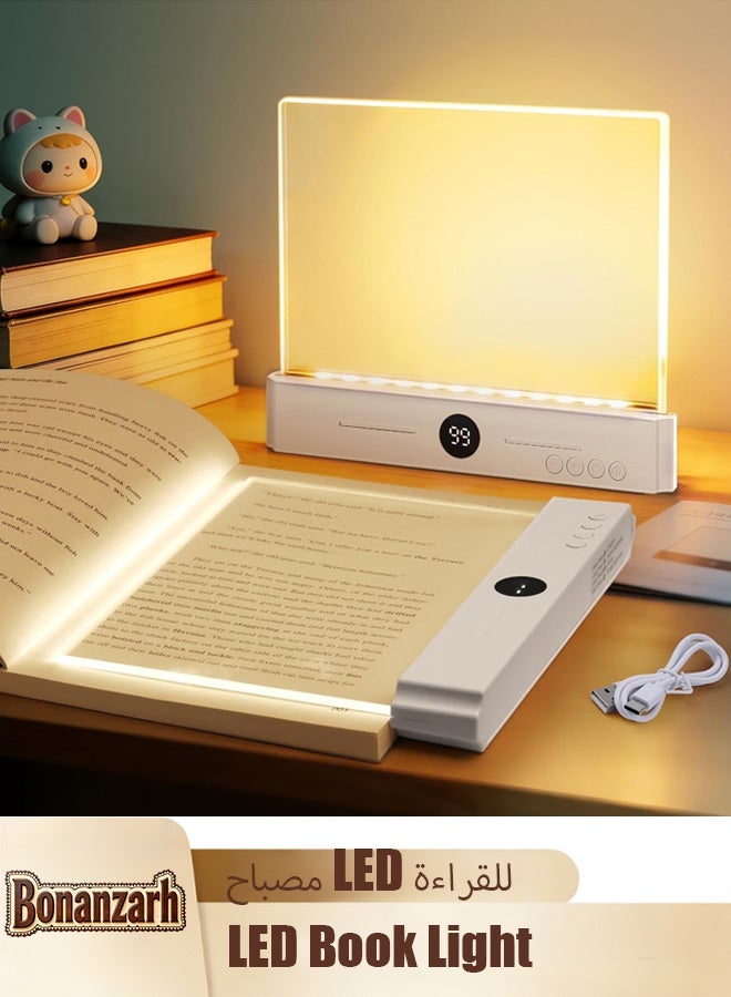 Bonanzarh LED Book Light and Night Light 2 in 1, 3 Color Temperatures & Stepless Dimming, USB Rechargeable Reading Light Rechargeable LED Clear Full-Page Reading Light with Timer for Night Reading - Image 1