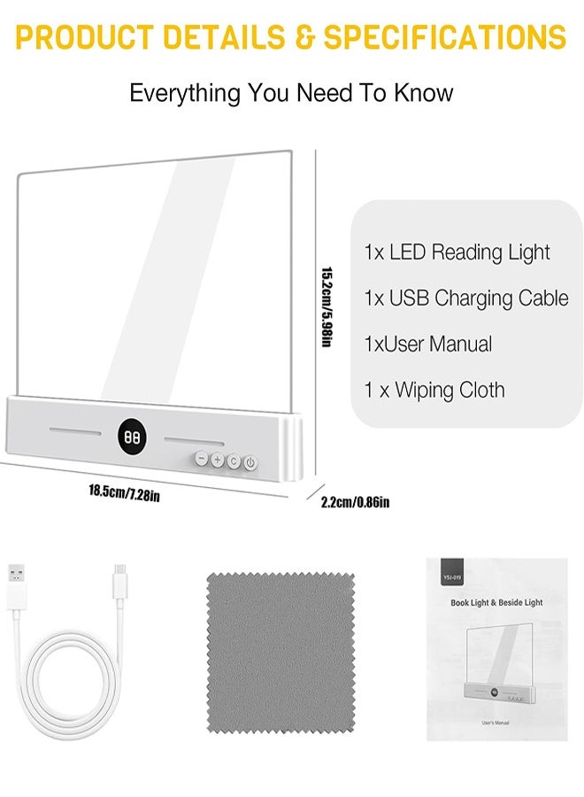 Bonanzarh LED Book Light and Night Light 2 in 1, 3 Color Temperatures & Stepless Dimming, USB Rechargeable Reading Light Rechargeable LED Clear Full-Page Reading Light with Timer for Night Reading - Image 2