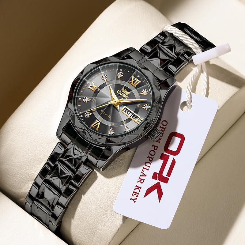 OPK Watch for Women Black Bling Diamond Business Female Watch Stainless Steel Easy to Read Small Ladies Wrist Watches Luminous Waterproof - Image 2