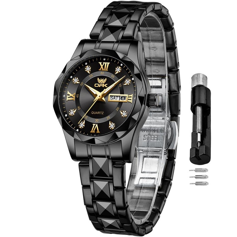 OPK Watch for Women Black Bling Diamond Business Female Watch Stainless Steel Easy to Read Small Ladies Wrist Watches Luminous Waterproof - Image 1