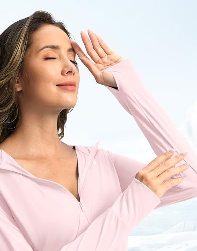 Soothfeel Women's UPF 50+ Swim Cover Up Sun Protection Hoodie SPF Lightweight Jacket Long Sleeve Beach Cover Ups for Women (cornus_Pink,L) - Image 3
