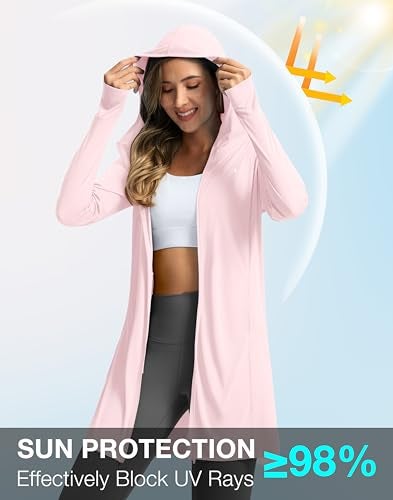 Soothfeel Women's UPF 50+ Swim Cover Up Sun Protection Hoodie SPF Lightweight Jacket Long Sleeve Beach Cover Ups for Women (cornus_Pink,L) - Image 4