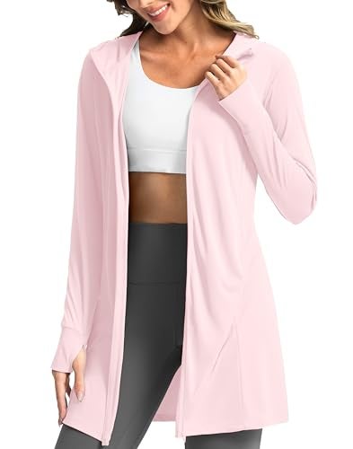 Soothfeel Women's UPF 50+ Swim Cover Up Sun Protection Hoodie SPF Lightweight Jacket Long Sleeve Beach Cover Ups for Women (cornus_Pink,L) - Image 1