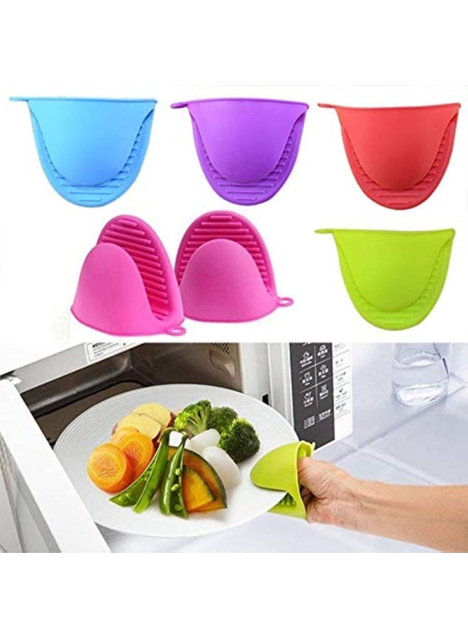 قفازات فرن صغيرة من السيليكون، قطعتان - قفازات خبز مقاومة للحرارة ومقابض للضغط، حاملات مقابض ساخنة مانعة للانزلاق للميكروويف والمطبخ (متعددة الألوان) - Image 1