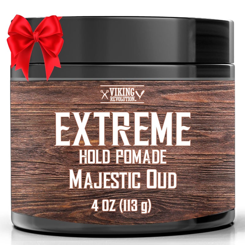 Viking Revolution Majestic Oud Hair Pomade for Men - Extreme Hold Hair Gel for Men - Water Based - Mens Pomade Extra Firm - High Shine Mens Hair Cream (4oz) - Image 1