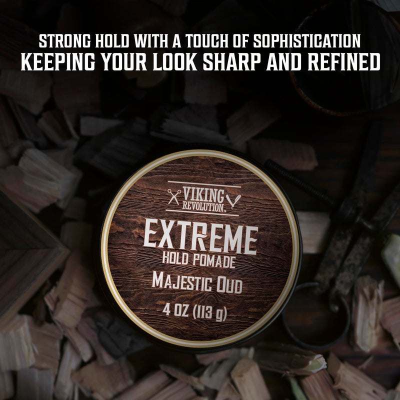 Viking Revolution Majestic Oud Hair Pomade for Men - Extreme Hold Hair Gel for Men - Water Based - Mens Pomade Extra Firm - High Shine Mens Hair Cream (4oz) - Image 4