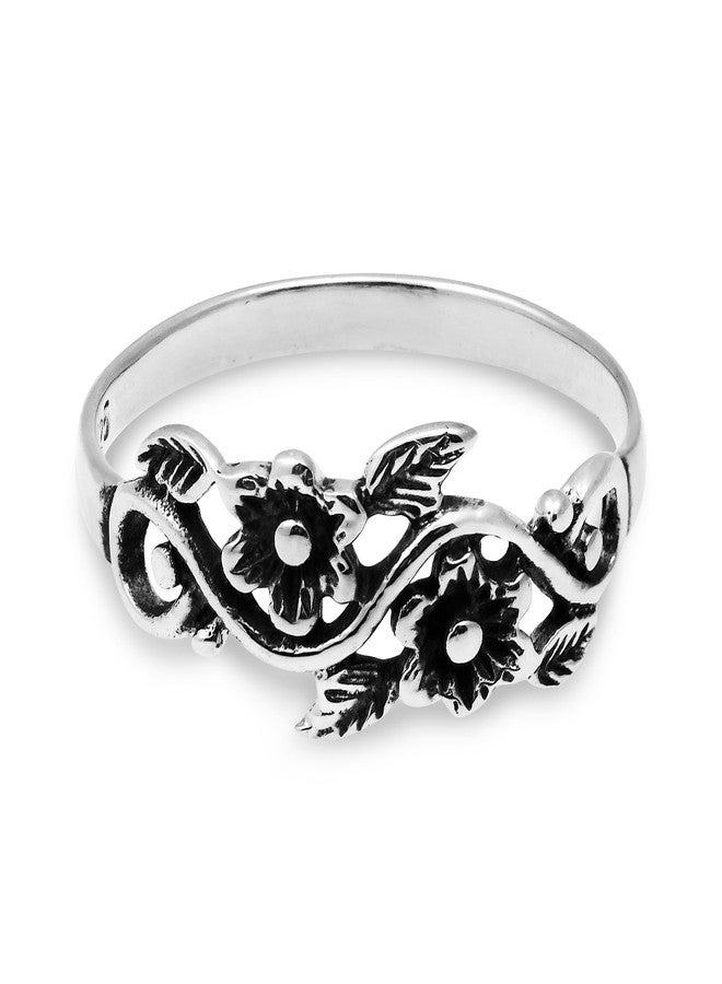 ايرافيدا خاتم من الفضة الإسترليني عيار 925 بتصميم زهرة برية متفتحة من إيرافيدا | خاتم أنيق وعصري، خاتم وعد، خاتم للجنسين | هدية مجوهرات لجميع المناسبات | مقاس 13 - Image 2