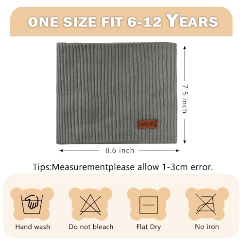 XFUEL Kids Neck Warmer, 2 Pack, Knitted Winter Neck Gaiter, Fleece Lined Infinity Scarf for Boys Girls (black,dark grey) - Image 3