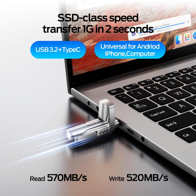 MOVESPEED MOVE SPEED 1TB Solid State Flash Drive 570MB/s High Speed USB Drive with Type C + USB 3.2 Drive Dual Port, Thumb Drive Compatible with iPhone 15, 16,17 Series/Android/Phone/MacBook/Audio/Smart TV - Image 3