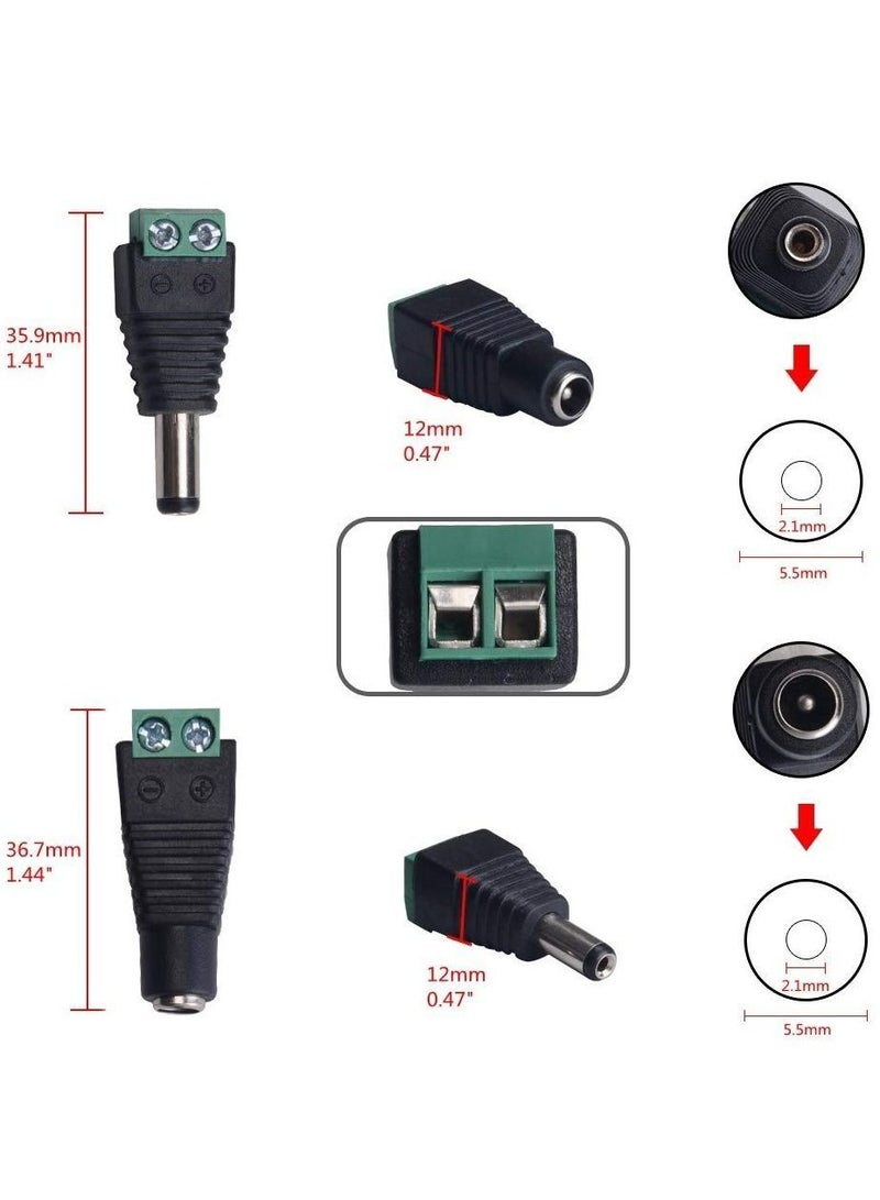 Y&D 10Pair Male & Female 2.1x5.5MM Barrel Power 12V and DC Jack Connector Adapter for CCTV Camera/Led Strip - Image 2