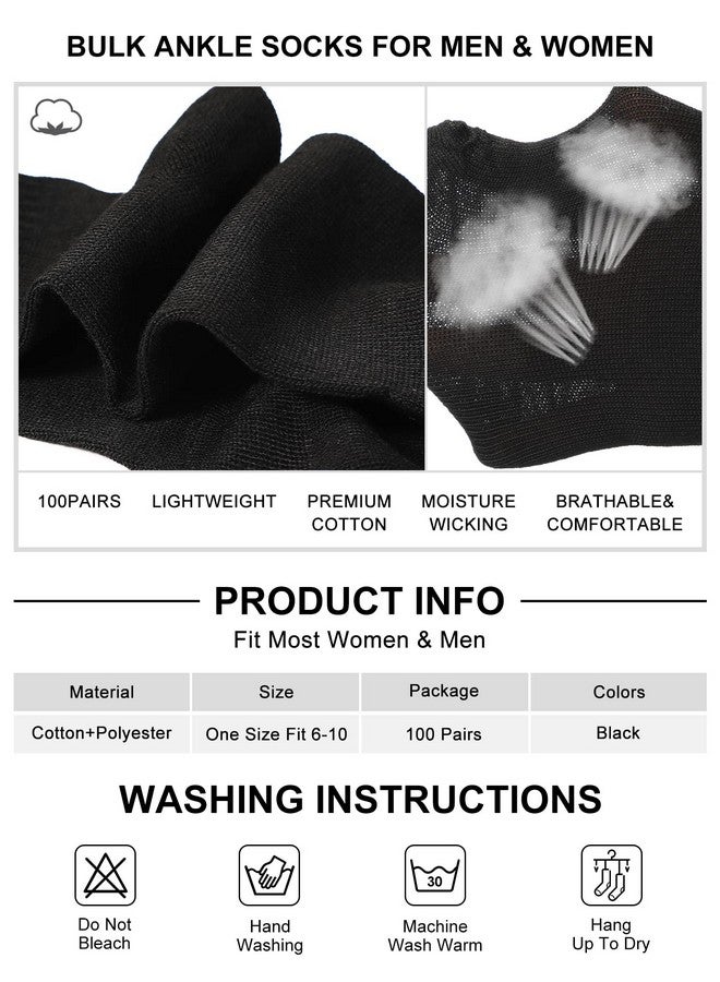 Tarpop Tarpop 100 Pairs Mens Socks Bulk Moisture Wicking Socks Casual Sports Ankle Socks Bulk for Homeless Unisex Adult Men Women (Black) - Image 3