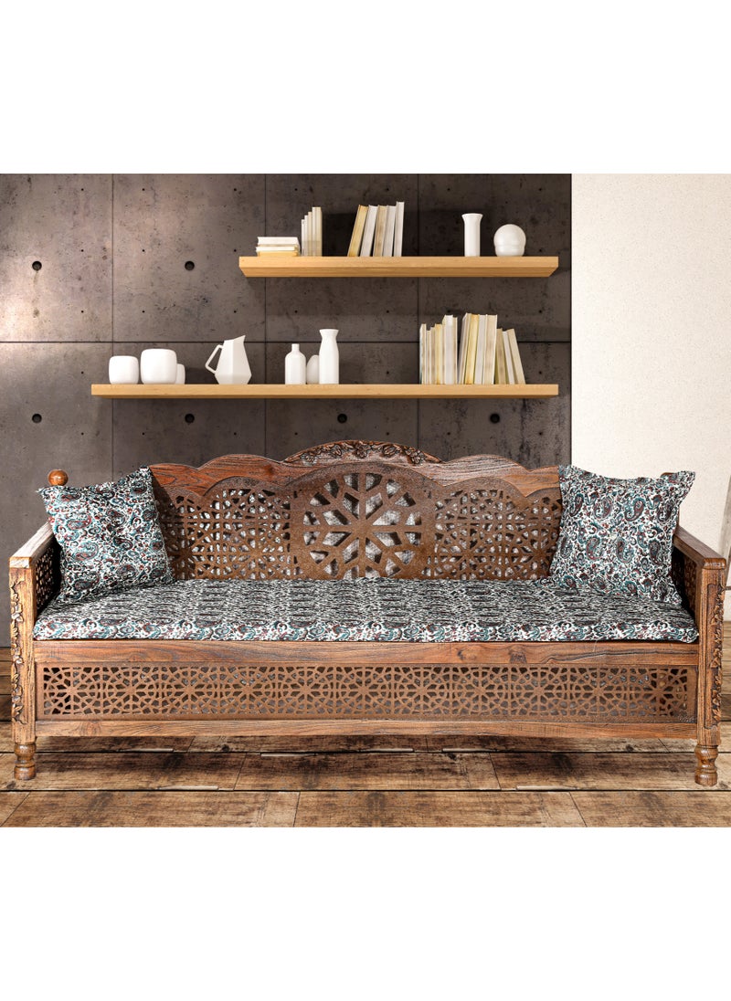mahome 3 seater Handcrafted Arabic Solid Wood Sofa – Traditional Carved Design with Cushions and mattress. sutable for living room sofa, garden furniture.(plane wood, three seater)  - Image 1