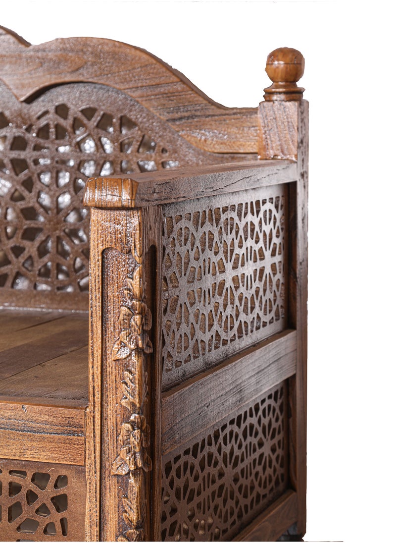 mahome 3 seater Handcrafted Arabic Solid Wood Sofa – Traditional Carved Design with Cushions and mattress. sutable for living room sofa, garden furniture.(plane wood, three seater)  - Image 2