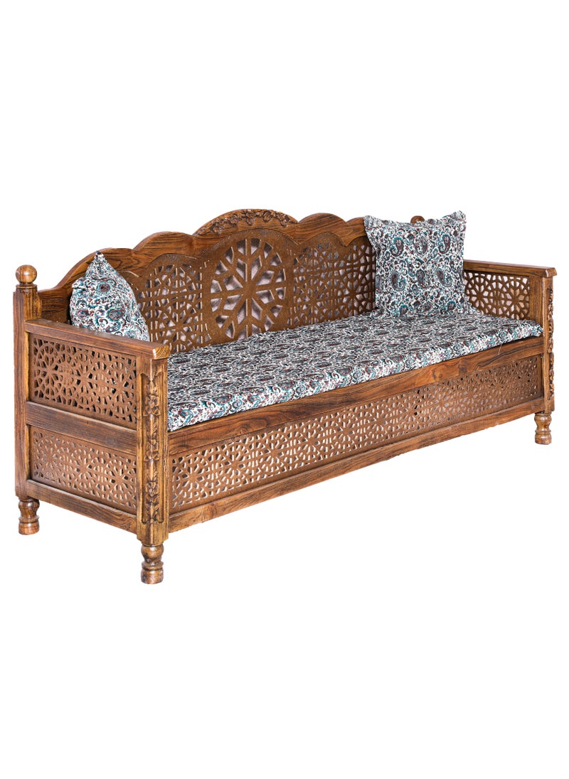 mahome 3 seater Handcrafted Arabic Solid Wood Sofa – Traditional Carved Design with Cushions and mattress. sutable for living room sofa, garden furniture.(plane wood, three seater)  - Image 4
