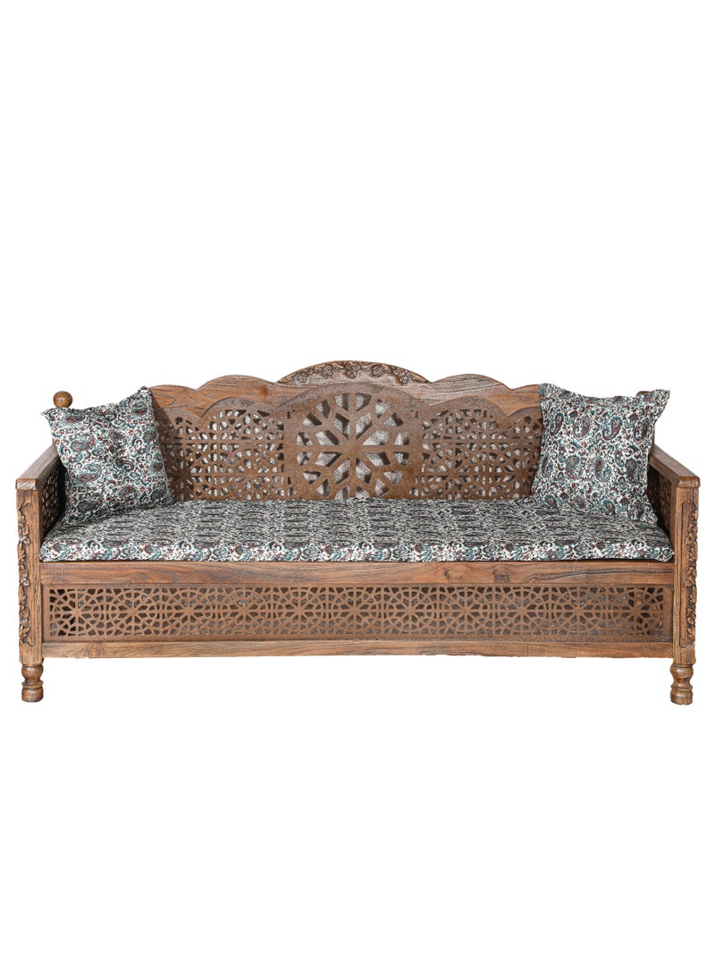 mahome 3 seater Handcrafted Arabic Solid Wood Sofa – Traditional Carved Design with Cushions and mattress. sutable for living room sofa, garden furniture.(plane wood, three seater)  - Image 3