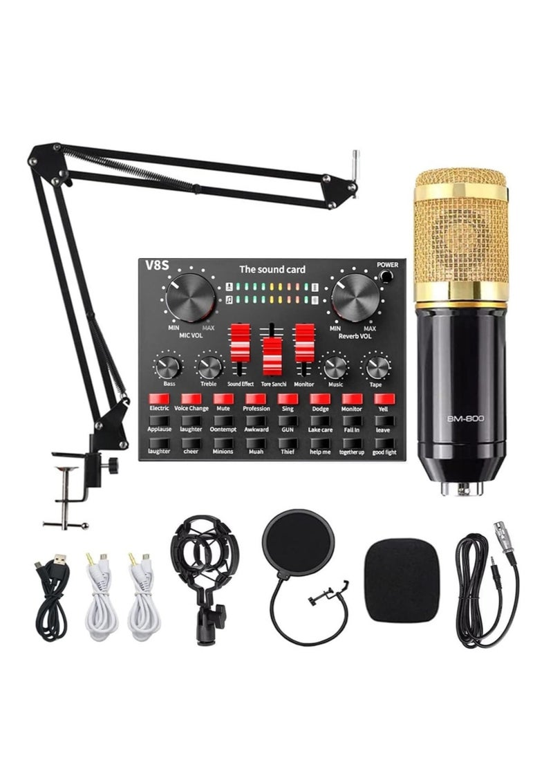 Generic V8S Sound Card Upgraded VM-800 Condenser Microphone Set for Live Streaming Karaoke And Voice Recording Recording Sound Card, Voice Changer Device With Multiple Funny Sound Effect USB Audio Interface  - Image 2