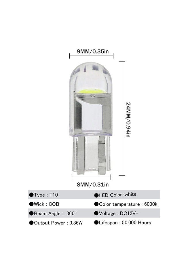 20 قطعة مصابيح LED بيضاء وأصفر، 6000K 68 2825 W5W T10 مصابيح بديلة إسفين LED COB، مصابيح صغيرة لأضواء لوحة الترخيص، مصابيح موضع السيارة، ضوء الخريطة - Image 2