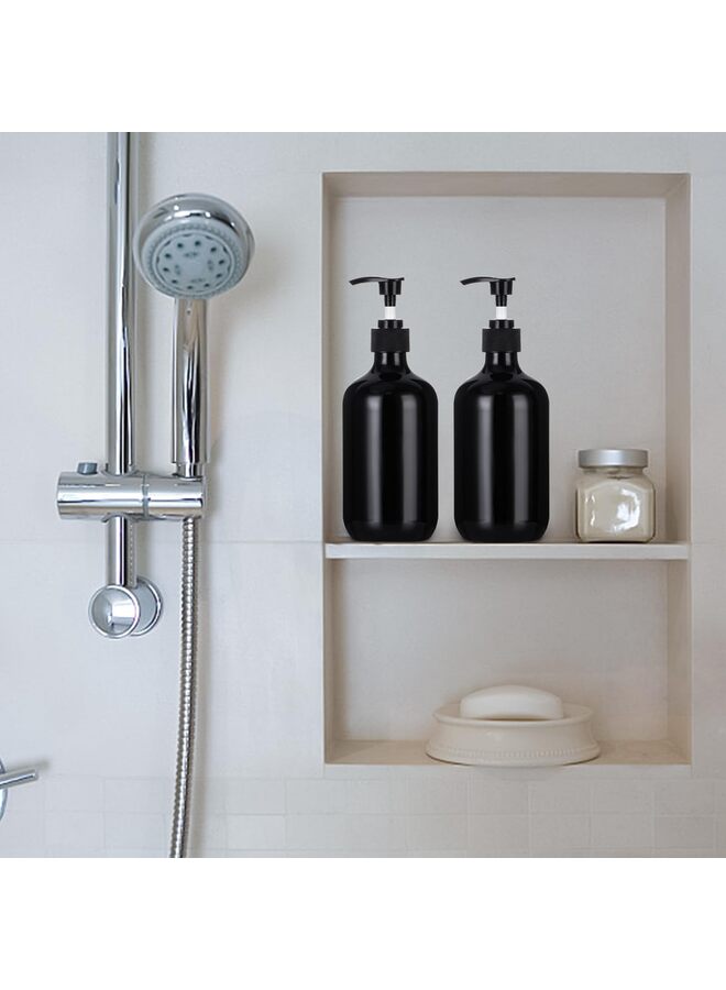 موزع صابون، موزع شامبو وبلسم بلاستيكي فارغ سعة 500 مل، موزع صابون استحمام قابل لإعادة التعبئة، زجاجة مضخة حاويات سائلة للمطبخ والحمام (أسود) - Image 2