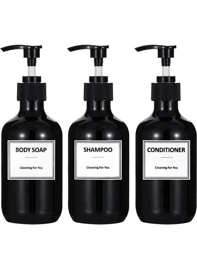 موزع صابون، موزع شامبو وبلسم بلاستيكي فارغ سعة 500 مل، موزع صابون استحمام قابل لإعادة التعبئة، زجاجة مضخة حاويات سائلة للمطبخ والحمام (أسود) - Image 1