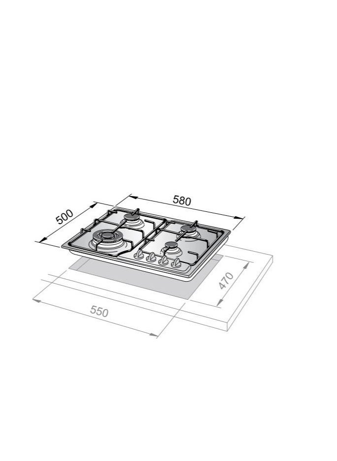 ELBA Built in Gas Hob 60 cm 4 burner Stainless steel full safety self ignition ENF60-444XD  - Image 2