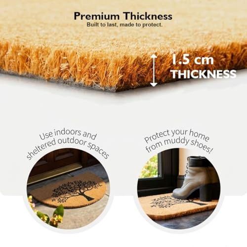 ATMAH Half Round Tree Design Coir Door Mat 40 x 70 cm | Anti Slip PVC Backing | Dirt Trapper | Indoor & Covered Outdoor Entrance Mat - Image 4