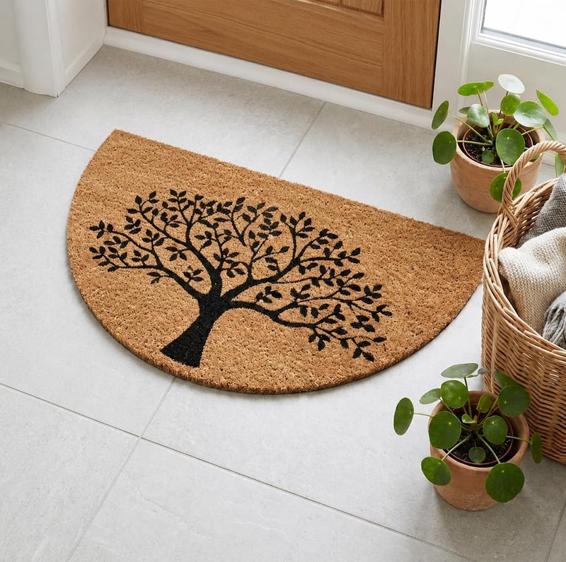 ATMAH Half Round Tree Design Coir Door Mat 40 x 70 cm | Anti Slip PVC Backing | Dirt Trapper | Indoor & Covered Outdoor Entrance Mat - Image 1