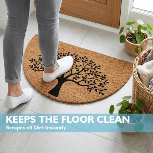 ATMAH Half Round Tree Design Coir Door Mat 40 x 70 cm | Anti Slip PVC Backing | Dirt Trapper | Indoor & Covered Outdoor Entrance Mat - Image 2