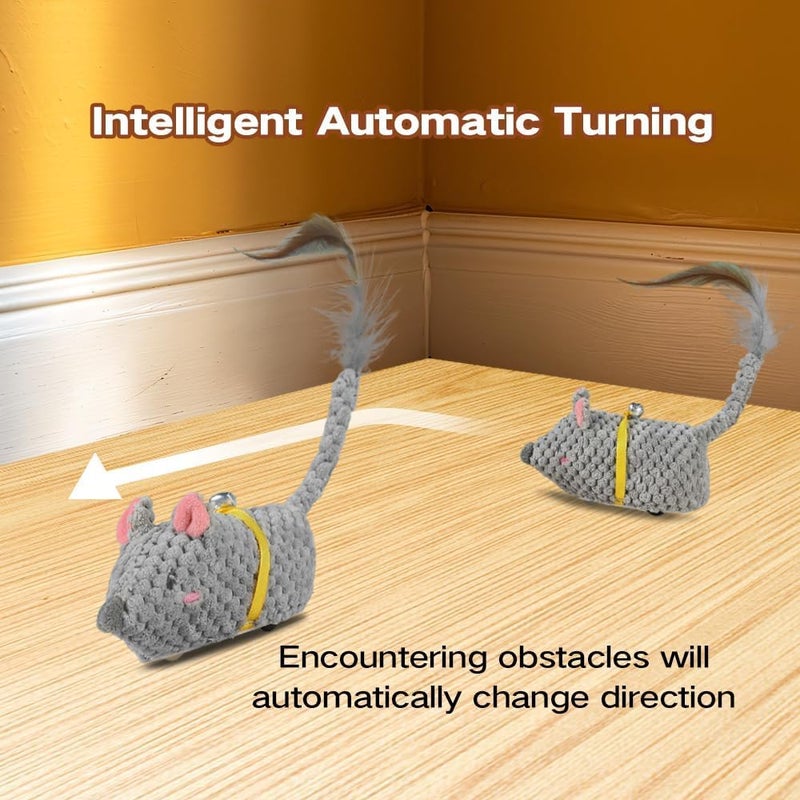 KASTWAVE Auto Moving Mouse Cat Toy, Squeaky Realistic Mouse Toys, Remote Control Smart Automatic Obstacle Avoidance Mice Cat Toy with Feather Tail, Quiet Rolling Design Dog Cat Toy - Image 3