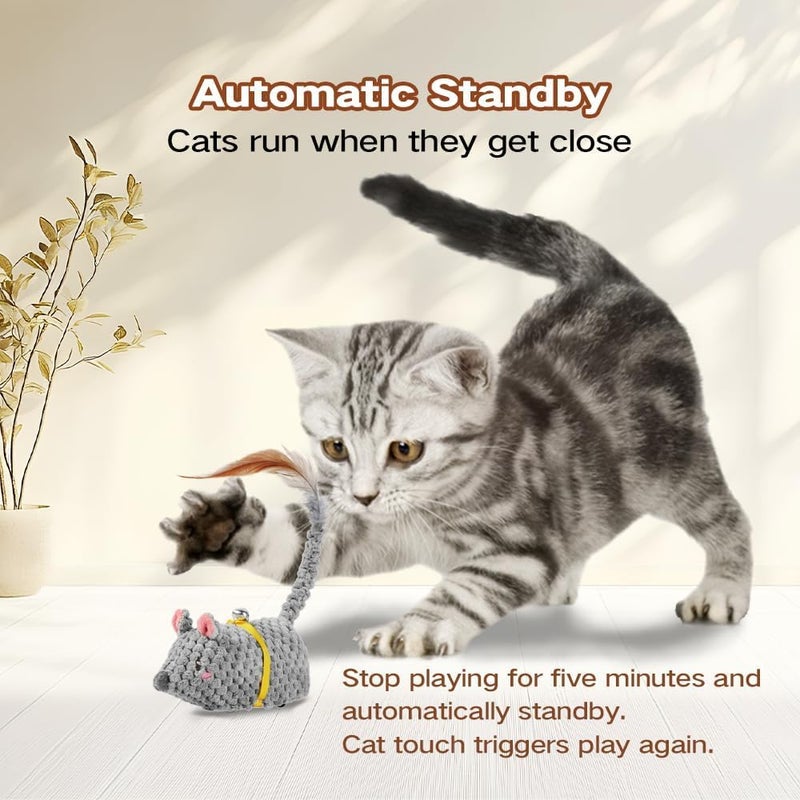 KASTWAVE Auto Moving Mouse Cat Toy, Squeaky Realistic Mouse Toys, Remote Control Smart Automatic Obstacle Avoidance Mice Cat Toy with Feather Tail, Quiet Rolling Design Dog Cat Toy - Image 4