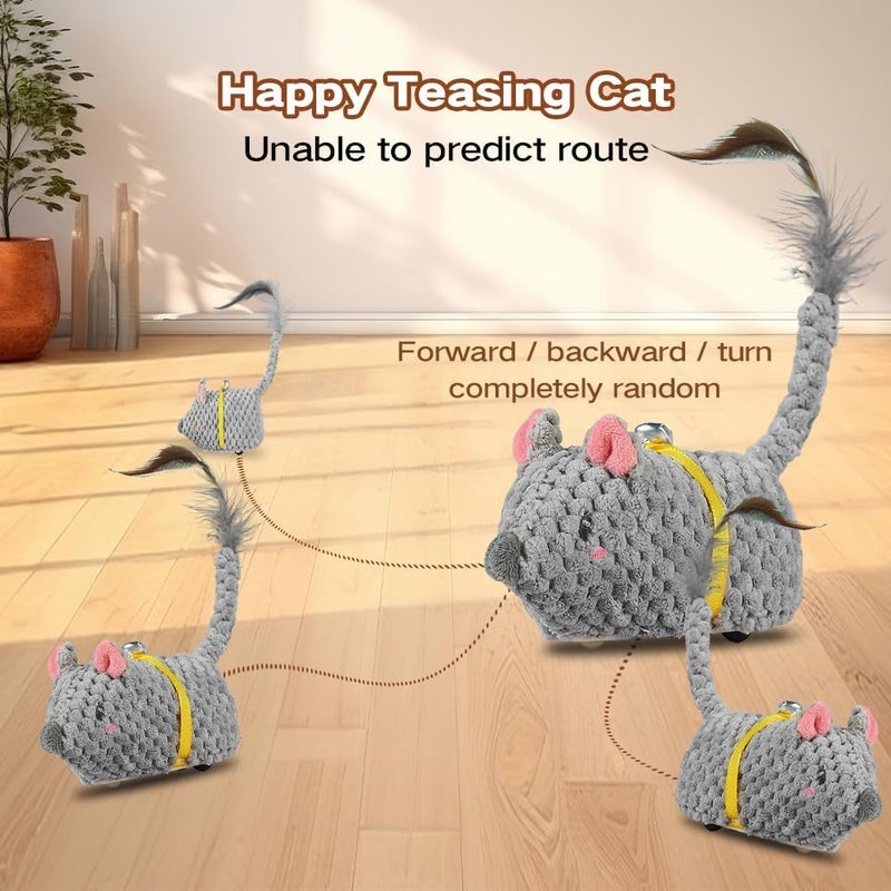 KASTWAVE Auto Moving Mouse Cat Toy, Squeaky Realistic Mouse Toys, Remote Control Smart Automatic Obstacle Avoidance Mice Cat Toy with Feather Tail, Quiet Rolling Design Dog Cat Toy - Image 5