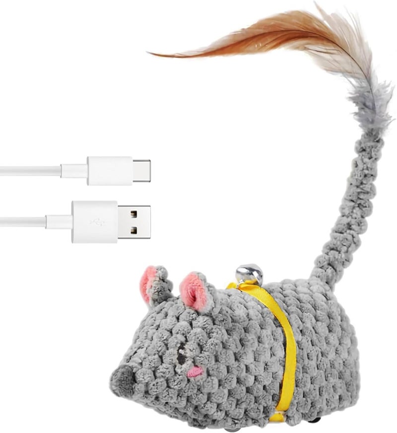 KASTWAVE Auto Moving Mouse Cat Toy, Squeaky Realistic Mouse Toys, Remote Control Smart Automatic Obstacle Avoidance Mice Cat Toy with Feather Tail, Quiet Rolling Design Dog Cat Toy - Image 1