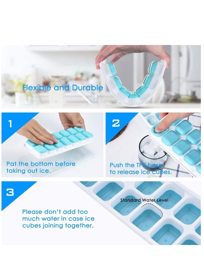 صواني مكعبات الثلج، مصنوعة من السيليكون سهلة الفك ومرنة مكونة من 14 قالب ثلج مع غطاء قابل للازالة مقاوم للانسكاب، خالية من البيسفينول ايه، متينة وامنة للاستخدام في غسالة الصحون، قطعتين - Image 4