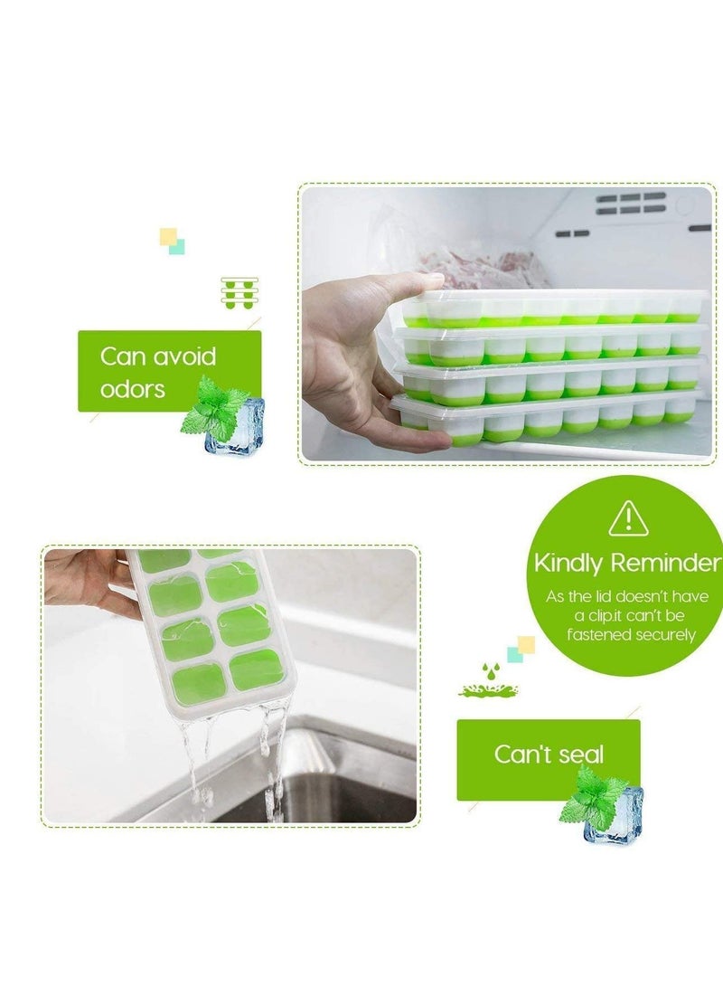 صواني مكعبات الثلج، مصنوعة من السيليكون سهلة الفك ومرنة مكونة من 14 قالب ثلج مع غطاء قابل للازالة مقاوم للانسكاب، خالية من البيسفينول ايه، متينة وامنة للاستخدام في غسالة الصحون، قطعتين - Image 3