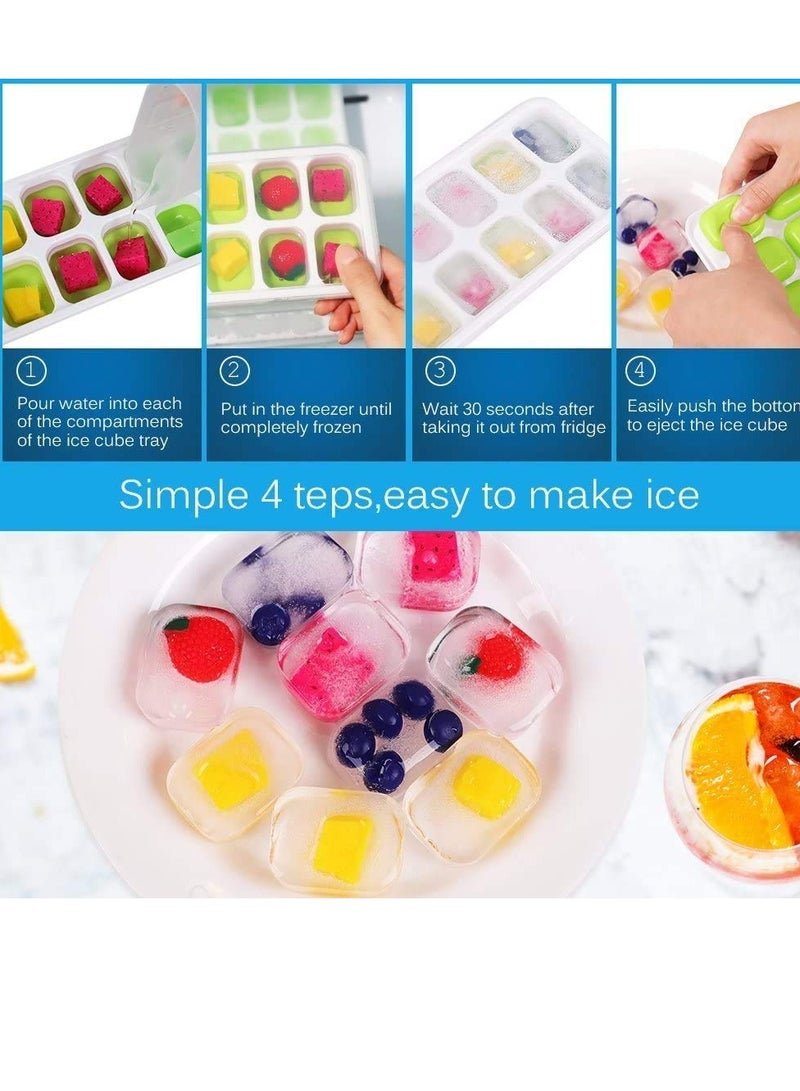 صواني مكعبات الثلج، مصنوعة من السيليكون سهلة الفك ومرنة مكونة من 14 قالب ثلج مع غطاء قابل للازالة مقاوم للانسكاب، خالية من البيسفينول ايه، متينة وامنة للاستخدام في غسالة الصحون، قطعتين - Image 5