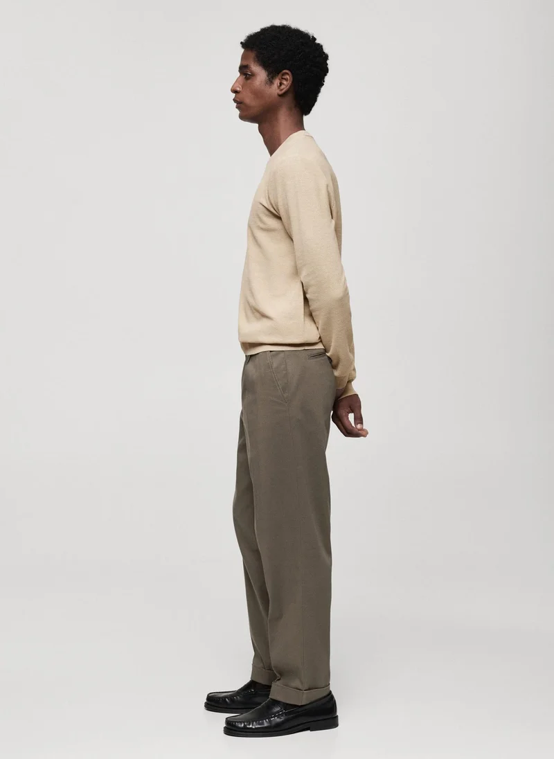 Mango Man Ribbed Knitted Long-Sleeved T-Shirt