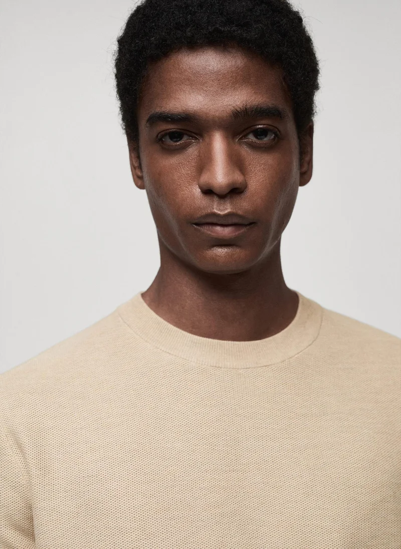 Mango Man Ribbed Knitted Long-Sleeved T-Shirt