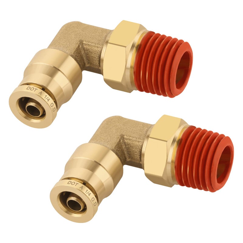 Boeray 1/4" Quick Push to Connect Fittings Brass 90 Degree Union Swivel Elbow Joint DOT Approved 1/4" Tube OD x 1/4" NPT Thread Air Brake Line Adapter Air Suspension Kit for Car Truck Trailers 2pcs - Image 1
