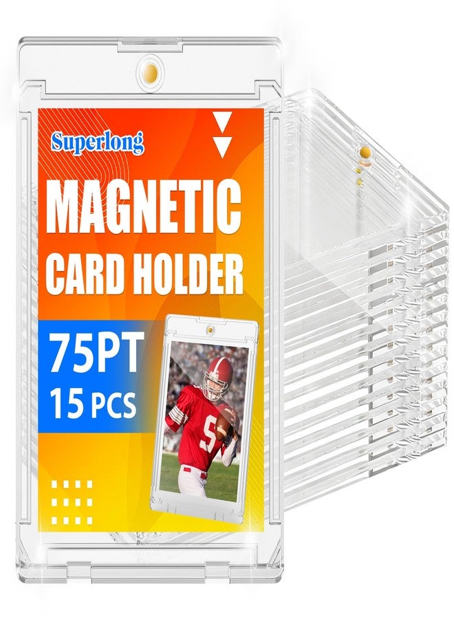 Superlong 75pt Magnetic Card Holder, 15ct Sports One Touch Card Holders with U-V Protection, Hard Plastic Trading Magnetic Case with 2 Strong Magnets for Baseball Game Collector Display Storage - Image 1