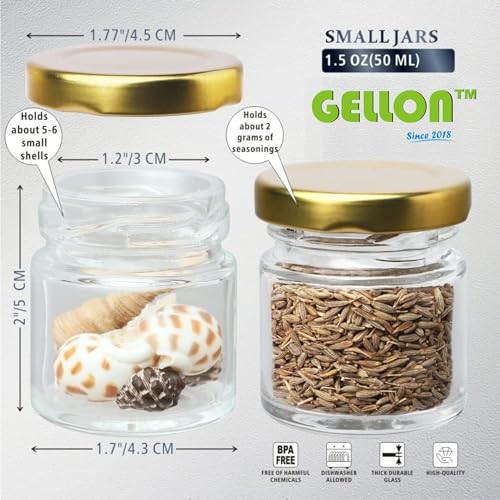 Gellon 24 Pc Small Glass Jars with Golden lid 50 ml, small glass container with lid, Small Jar for Crafts, Wedding, Spices, DIY and Candle Making Glass Jar - Image 2