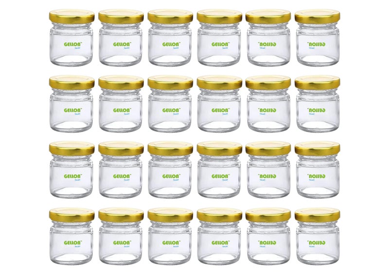 Gellon 24 Pc Small Glass Jars with Golden lid 50 ml, small glass container with lid, Small Jar for Crafts, Wedding, Spices, DIY and Candle Making Glass Jar - Image 1