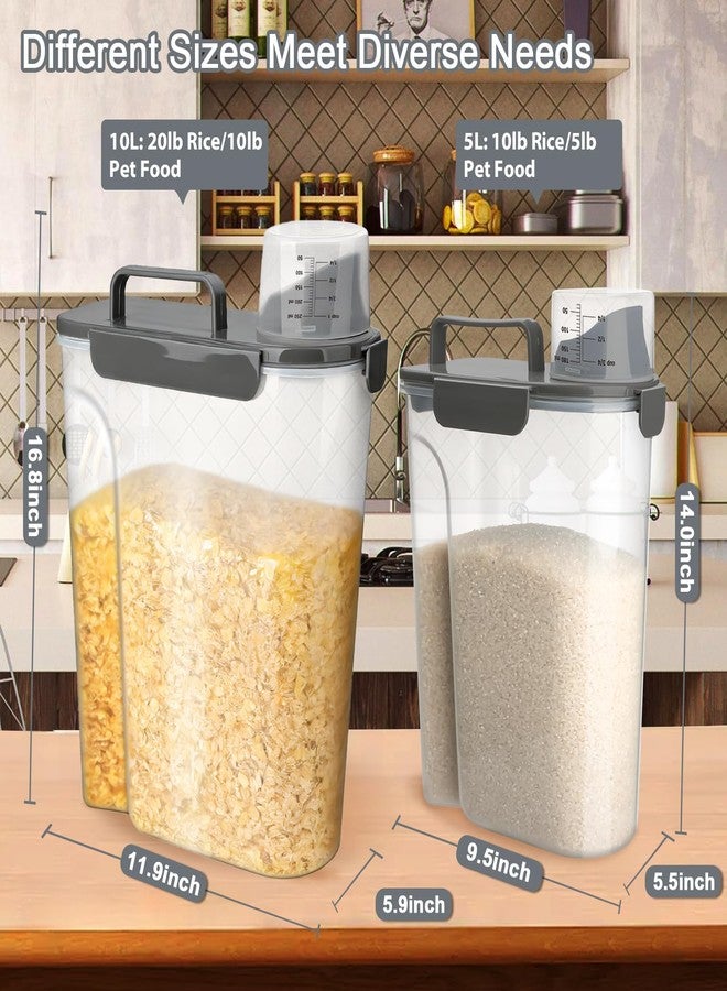 Komzon Rice Storage Containers, Airtight Cereal Containers Storage, BPA Free Rice dispenser for Flour, Pasta, Grain and Baking, Pet Dog Cat Bird Food Container 20lb+ 10lb Grey - Image 3