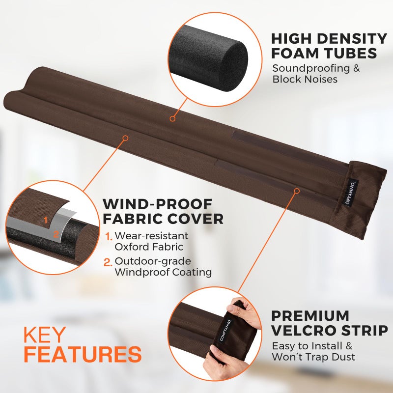 Comfyanno 2 Pack Under Door Draft Stopper - Bottom Door Gap Filler & Seal - Fits 30â€ to 36â€ Door, Block Cold Air, Noise, Sound, Wind, Bugs, Easy to Install, Double Side Block, No Adhesive, Brown - Image 3