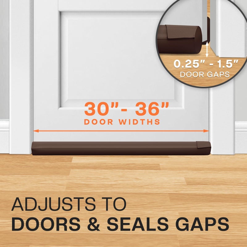 Comfyanno 2 Pack Under Door Draft Stopper - Bottom Door Gap Filler & Seal - Fits 30â€ to 36â€ Door, Block Cold Air, Noise, Sound, Wind, Bugs, Easy to Install, Double Side Block, No Adhesive, Brown - Image 4