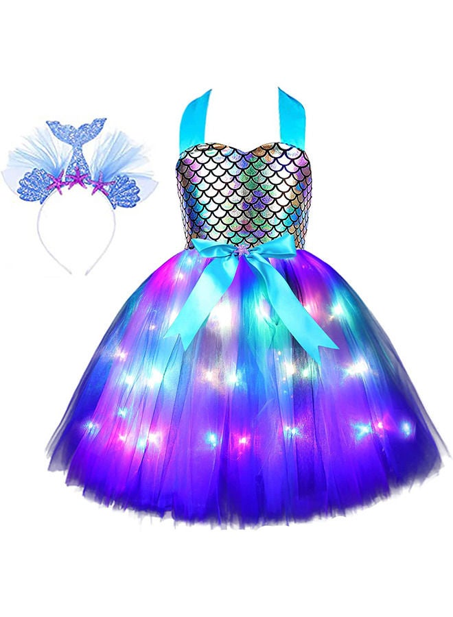 YelaJoy Girl Mermaid Dress Led Illuminated Mermaid Figure Dressing Gift Princess Dress Birthday Gift 9-10 Years Old XXL - Image 1